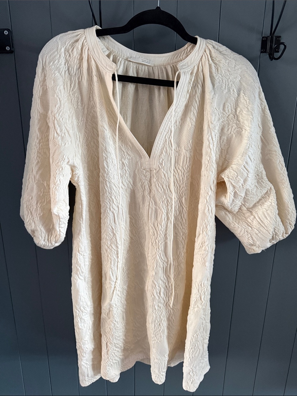 Zara Cream Textured V-Neck Peasant Tunic